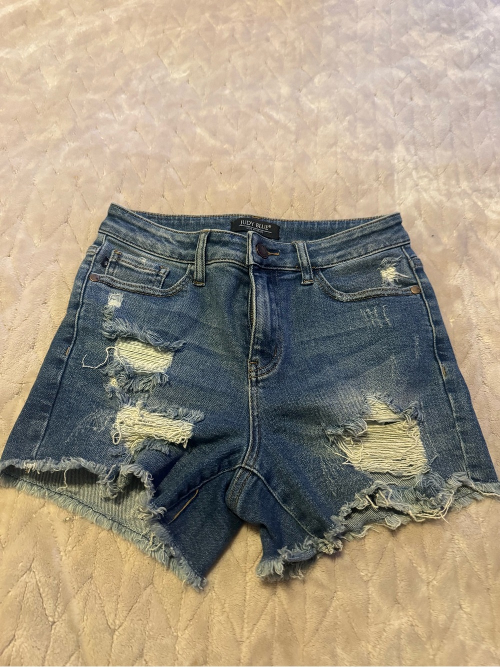 Judy Blue Medium Blue Distressed High-Rise Denim Shorts